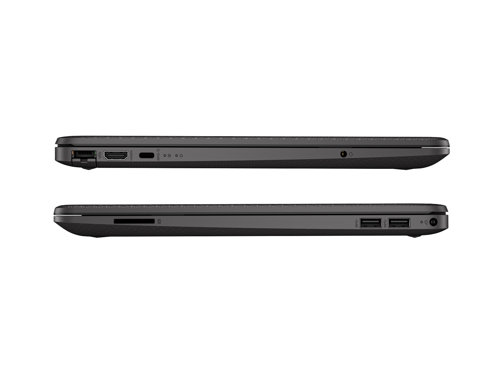 HP 250R G9 15.6-inch laptop in Dark Ash shown from the side profile on a white background.