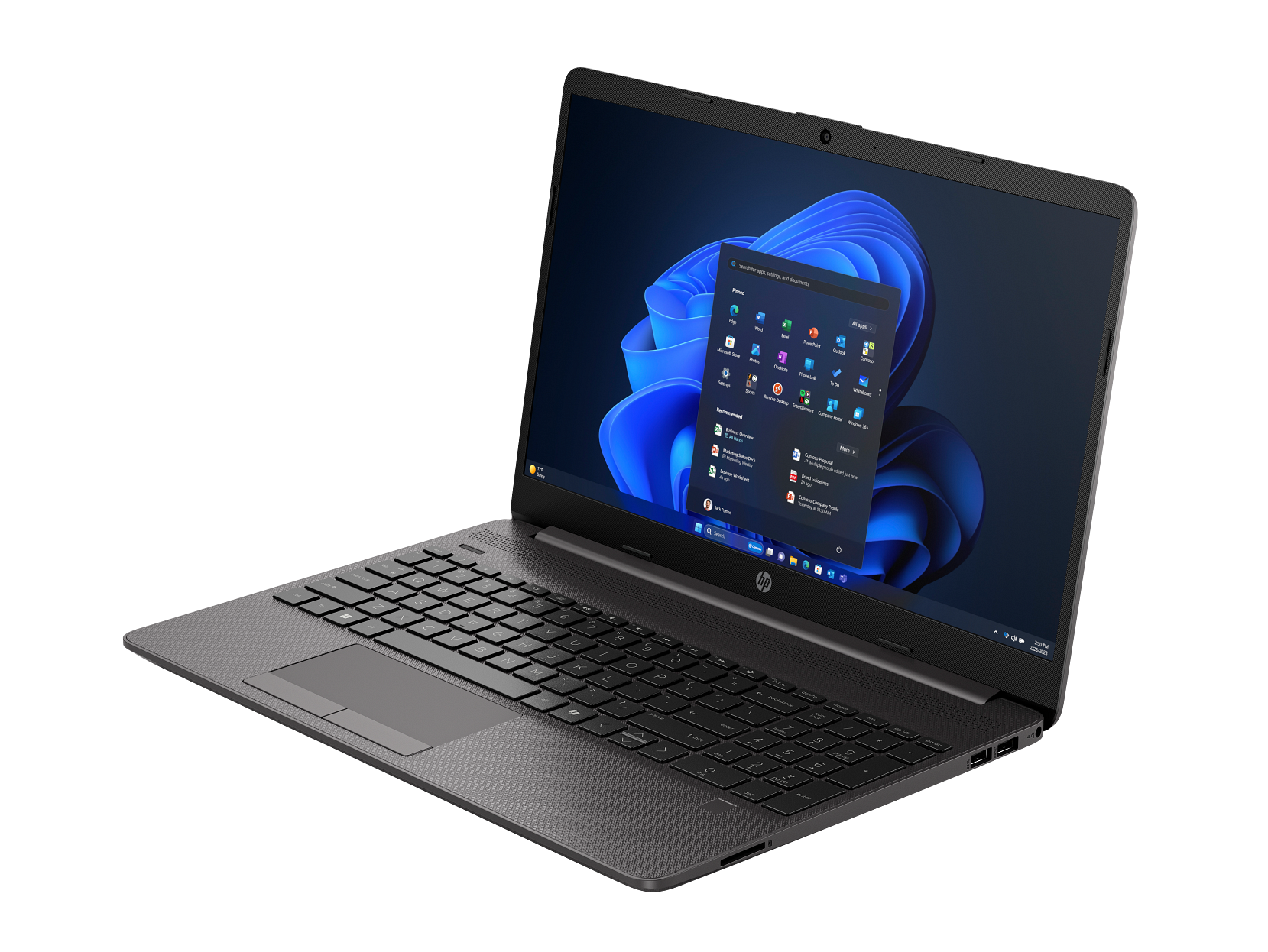 HP 250R G9 15.6-inch laptop in Dark Ash shown from the right profile on a white background.