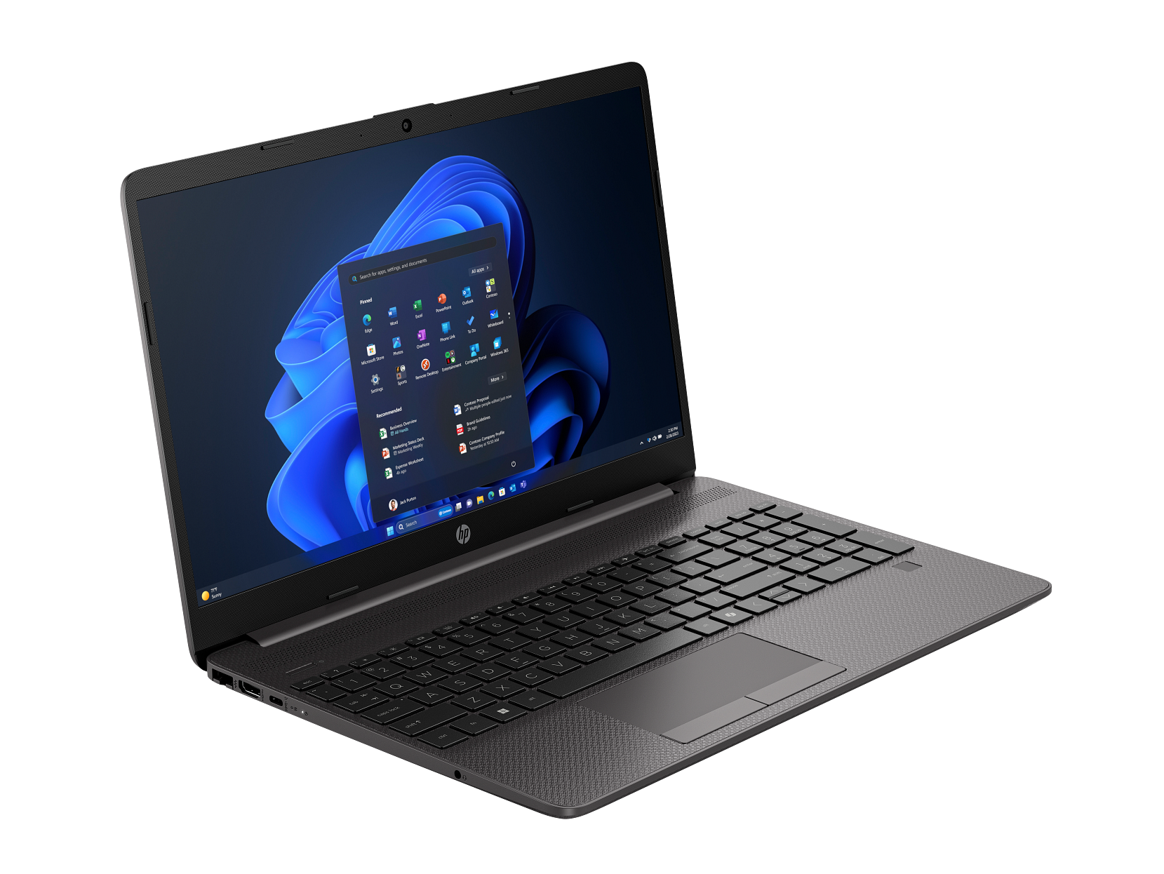 HP 250R G9 15.6-inch laptop in Dark Ash shown from the left profile on a white background.
