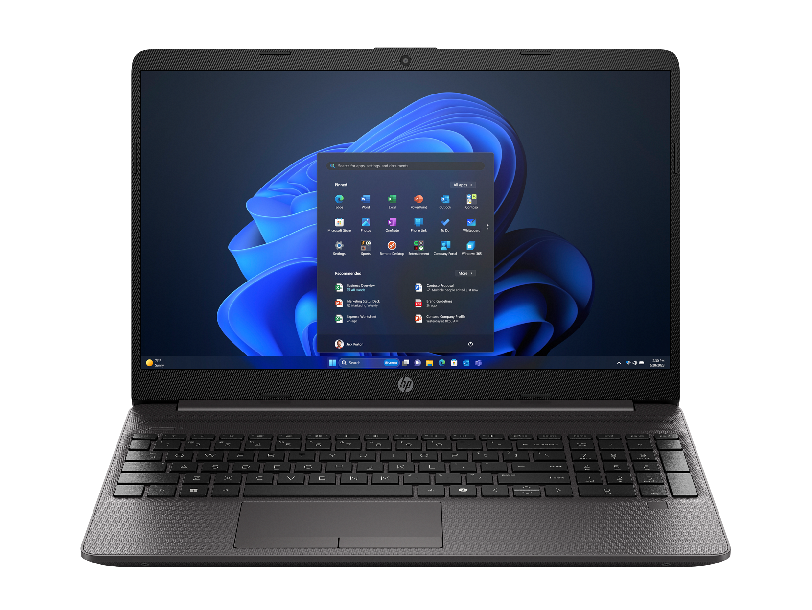 HP 250R G9 15.6-inch laptop in Dark Ash shown from the front profile on a white background.