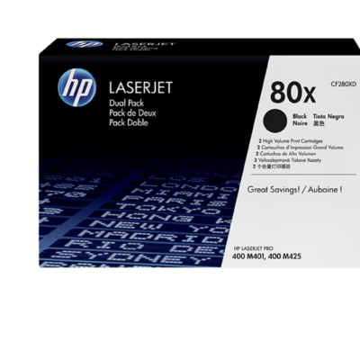 HP 80X 2-Pack High Yield Black Original LaserJet Toner Cartridges (CF280XD)